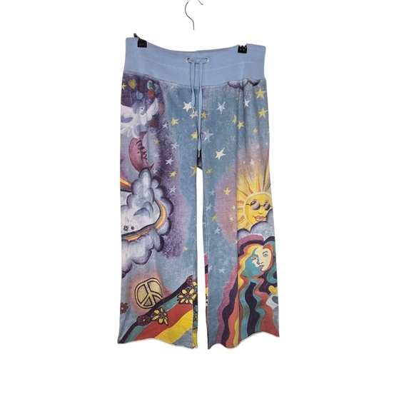 Lucky Brand Pants - Vtg Lucky Brand Wide Leg Peace Love Printed Sweatpants Rare Htf